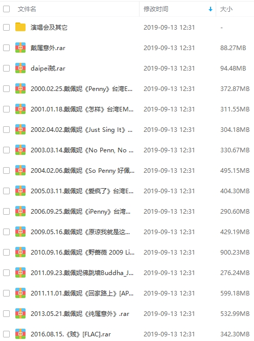 戴佩妮15张专辑无损歌曲WAV+FLAC打包合集百度云网盘下载