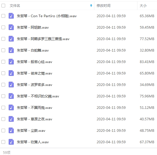 朱哲琴无损歌曲精选59首[WAV/3.77GB]百度云网盘下载