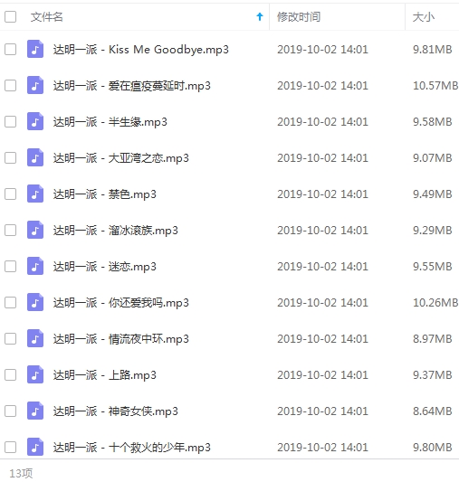 达明一派精选歌曲13首[MP3/123.74MB]百度云网盘下载