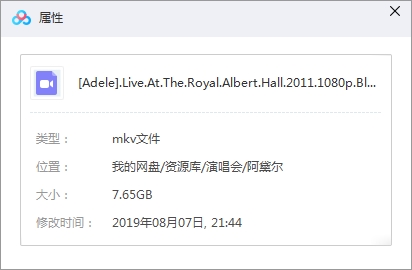 阿黛尔演唱会《Live At The Royal Albert Hall》超清百度云网盘下载