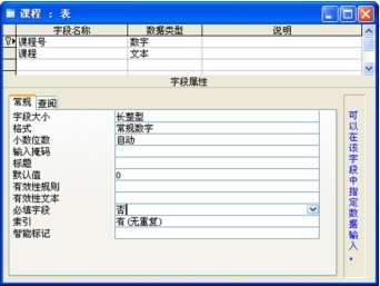 图2-19 “课程”表“设计”视图1