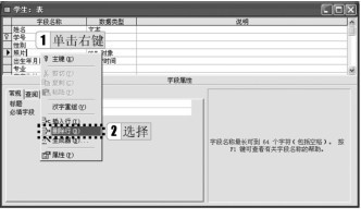 图2-75 在“学生”表设计视图下删除行